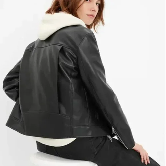 NWOT Gap Vegan Faux-Leather Black Moto Motorcycle Jacket Size XS 🖤 - Picture 4 of 7
